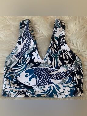 Free People Movement Never Better Printed Crop Top Blue Koi Fish Size XS